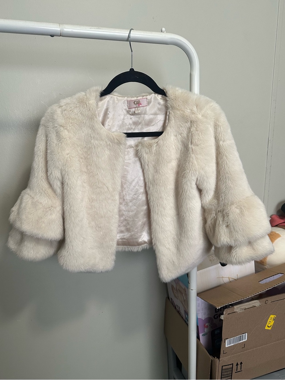 Cream Faux Fur Bolero Jacket size large